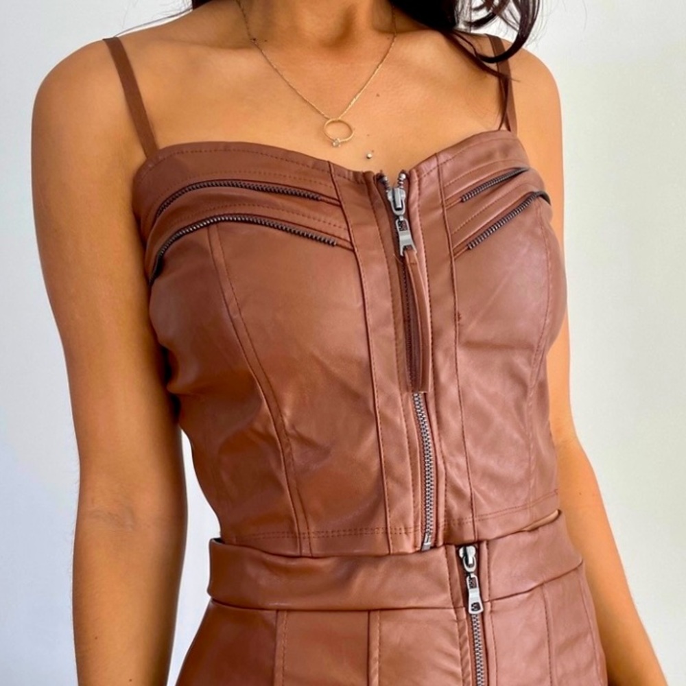 Haute Monde Faux Leather Zip Front Crop Top